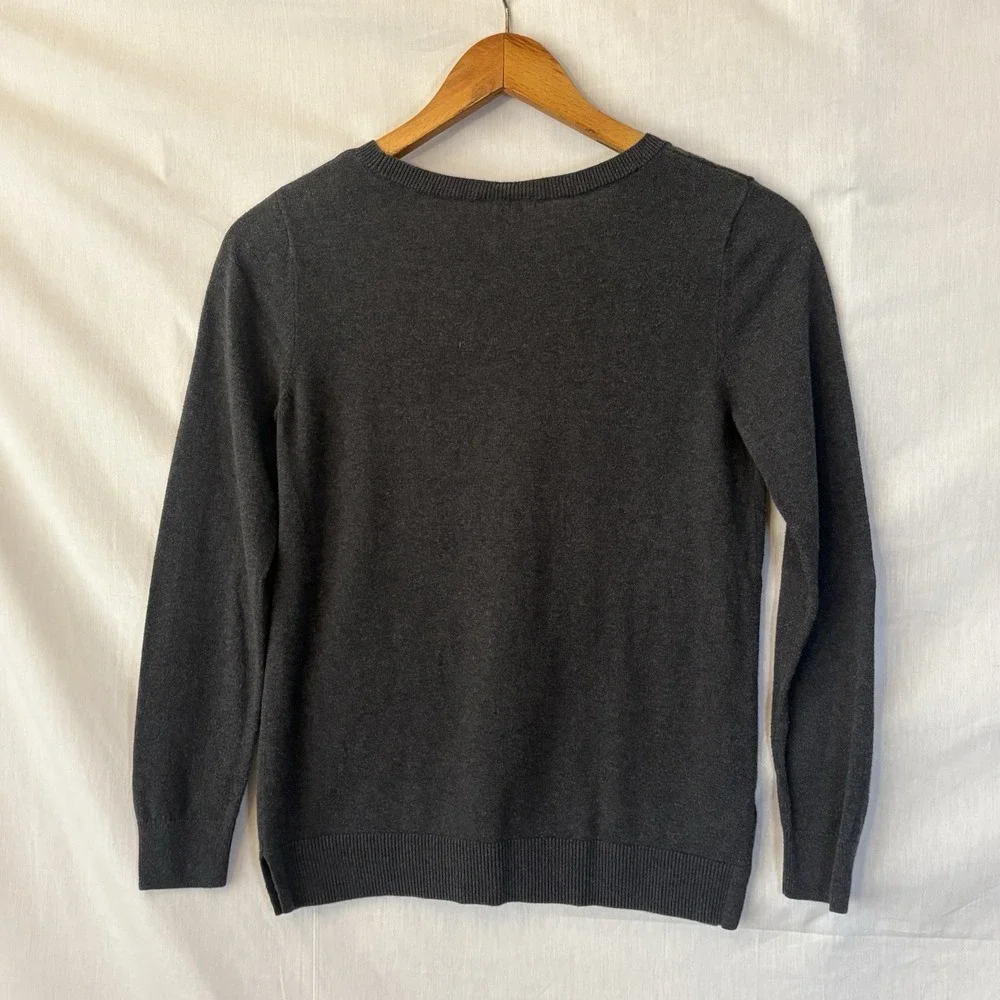 LOFT Sweater Snowflake Knit Charcoal Gray Christmas Pullover Cotton Women's S - Picture 4 of 6